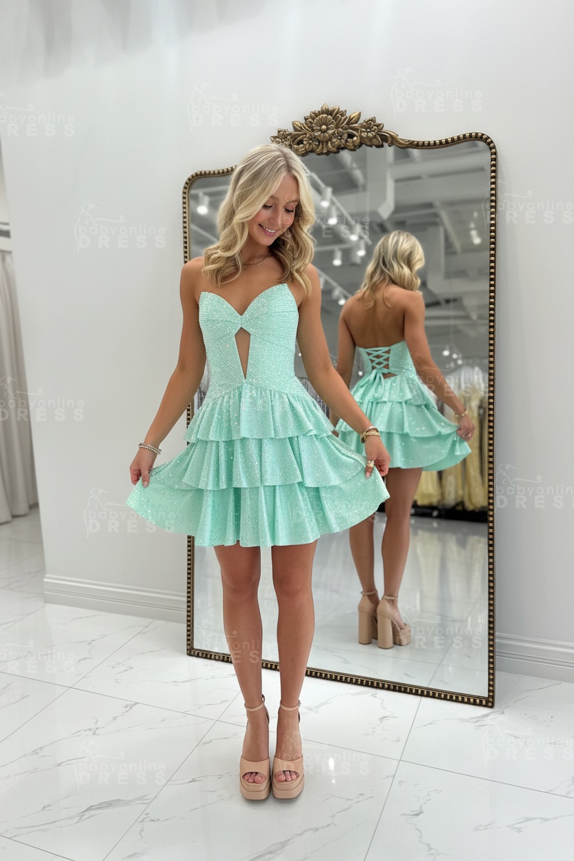 Orange Sweetheart Sequined Ruffles A-Line Short Homecoming Dress