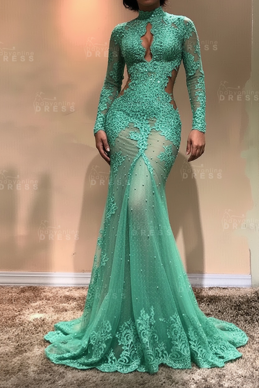 Gorgeous Long Sleeve Mermaid Evening Dress | Lace Formal Dress
