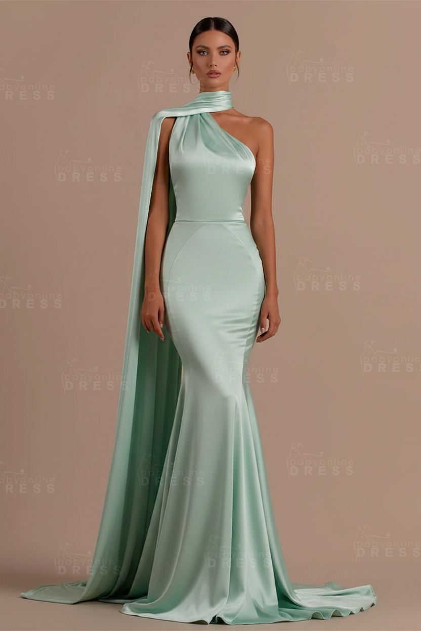 Black One shoulder Mermaid Long Sleeveless Prom Dresses