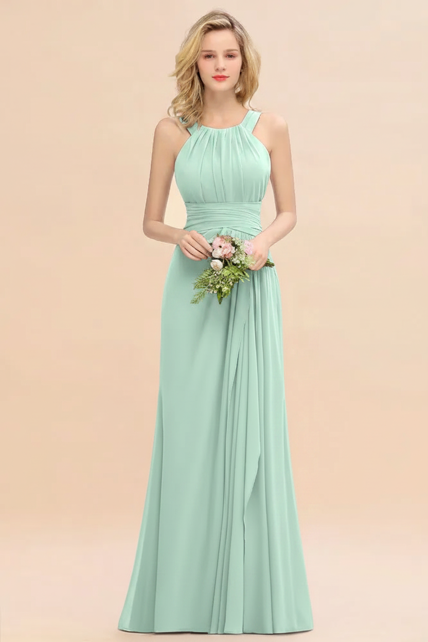 mint halter chiffon floor length bridesmaid dress