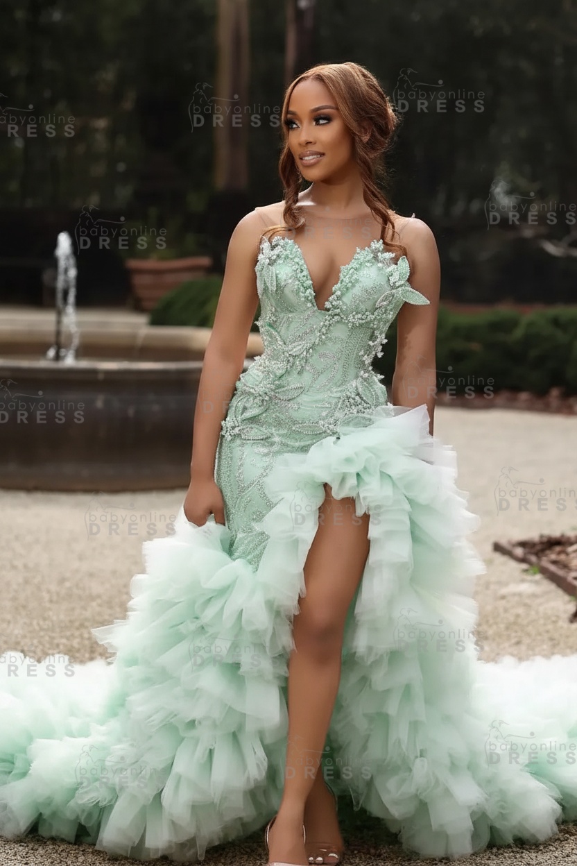Gorgeous Pink Sweetheart Beadings Sleeveless Mermaid Prom Dress with Ruffles