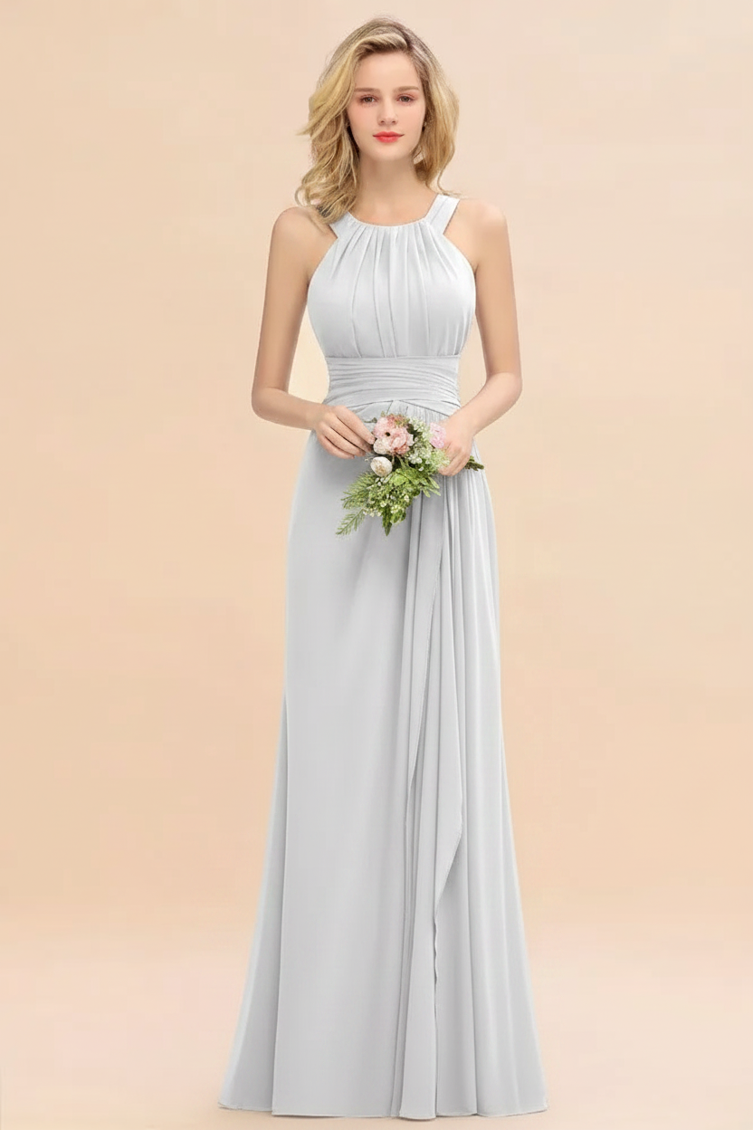 Mist halter chiffon floor length bridesmaid dress