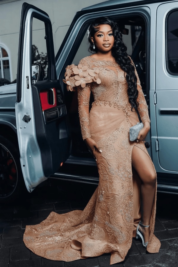 Luxury Long Sleeves Beadings Mermaid Prom Dress with Appliques