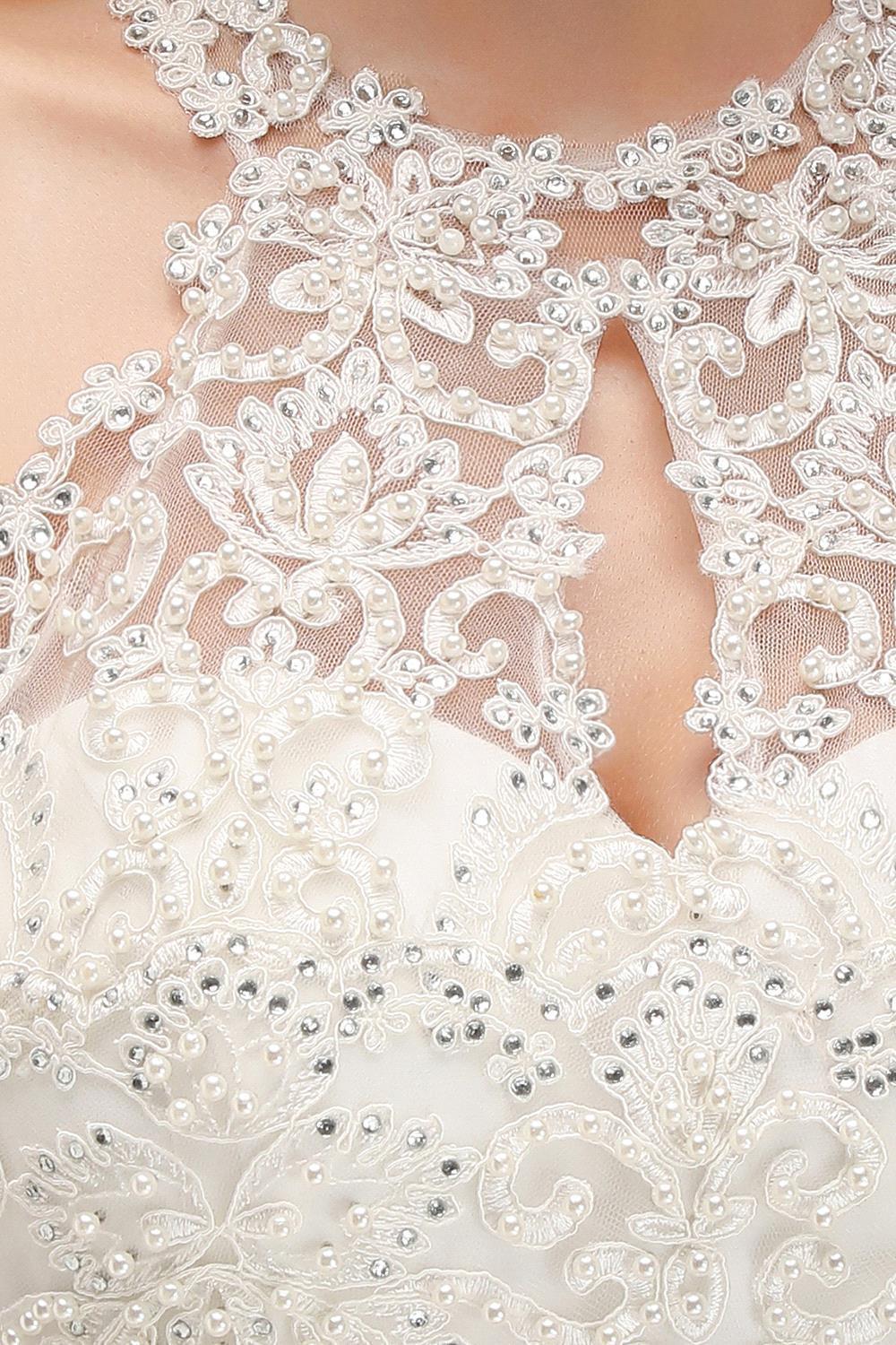 Modest Pink Pears Beaded A-line Halter Bridesmaid Dresses