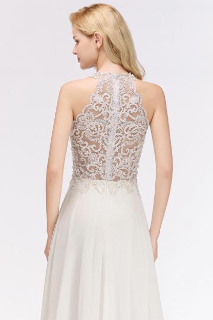 Modest Pink Pears Beaded A-line Halter Bridesmaid Dresses