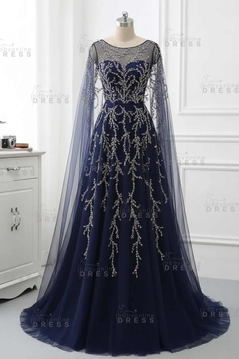 Elegant Jewel Long Sleeves Ruffle Prom Dresses with Beadings Online