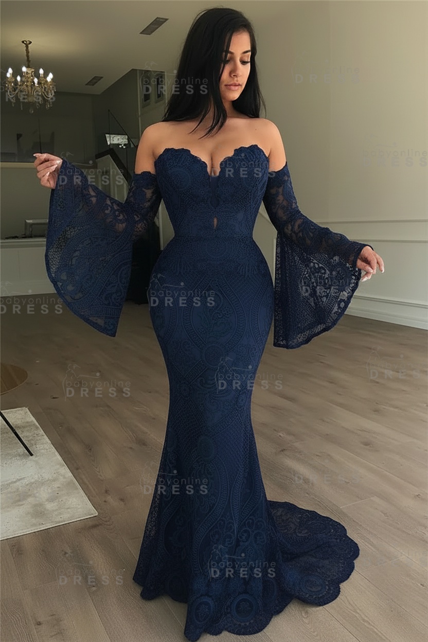 Off-the-Shoulder Long Sleeves Lace Floor-Length Mermaid Evening Dress
