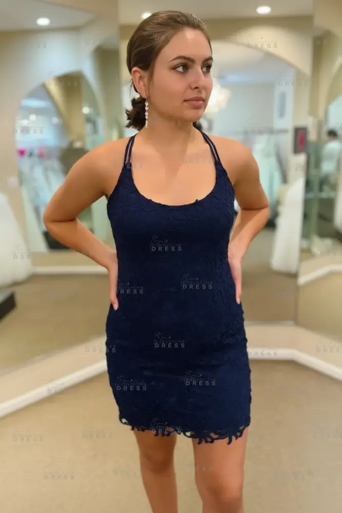 Spaghetti Straps Short Lace Homecoming Dresses 