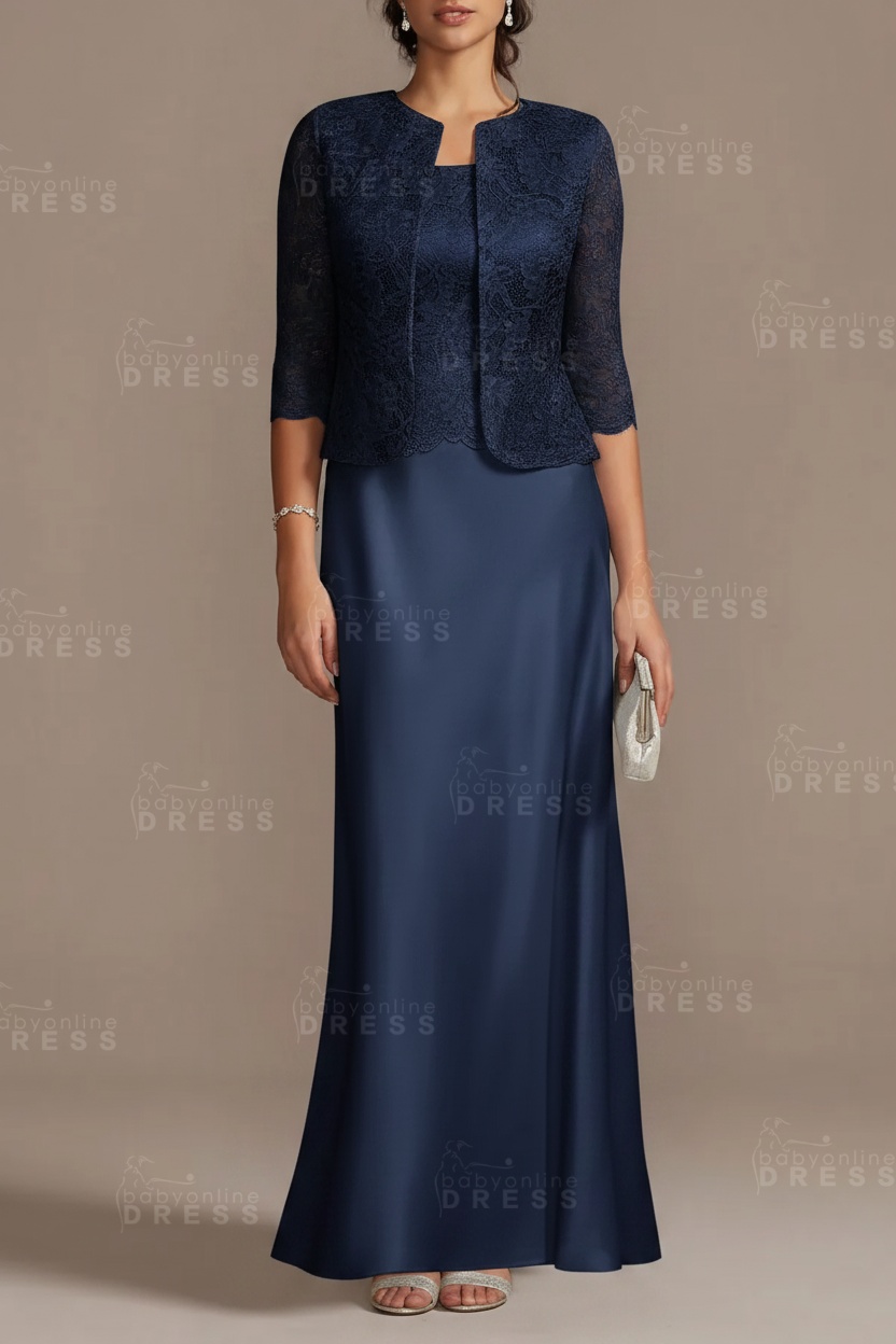 Long sleeves Sky blue Column Long Mother of the bride Dress