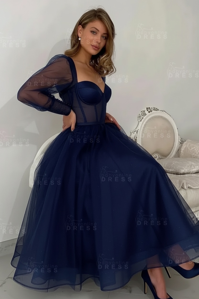 Long sleeves Pink See through Tulle Homecoming Dresses Aline