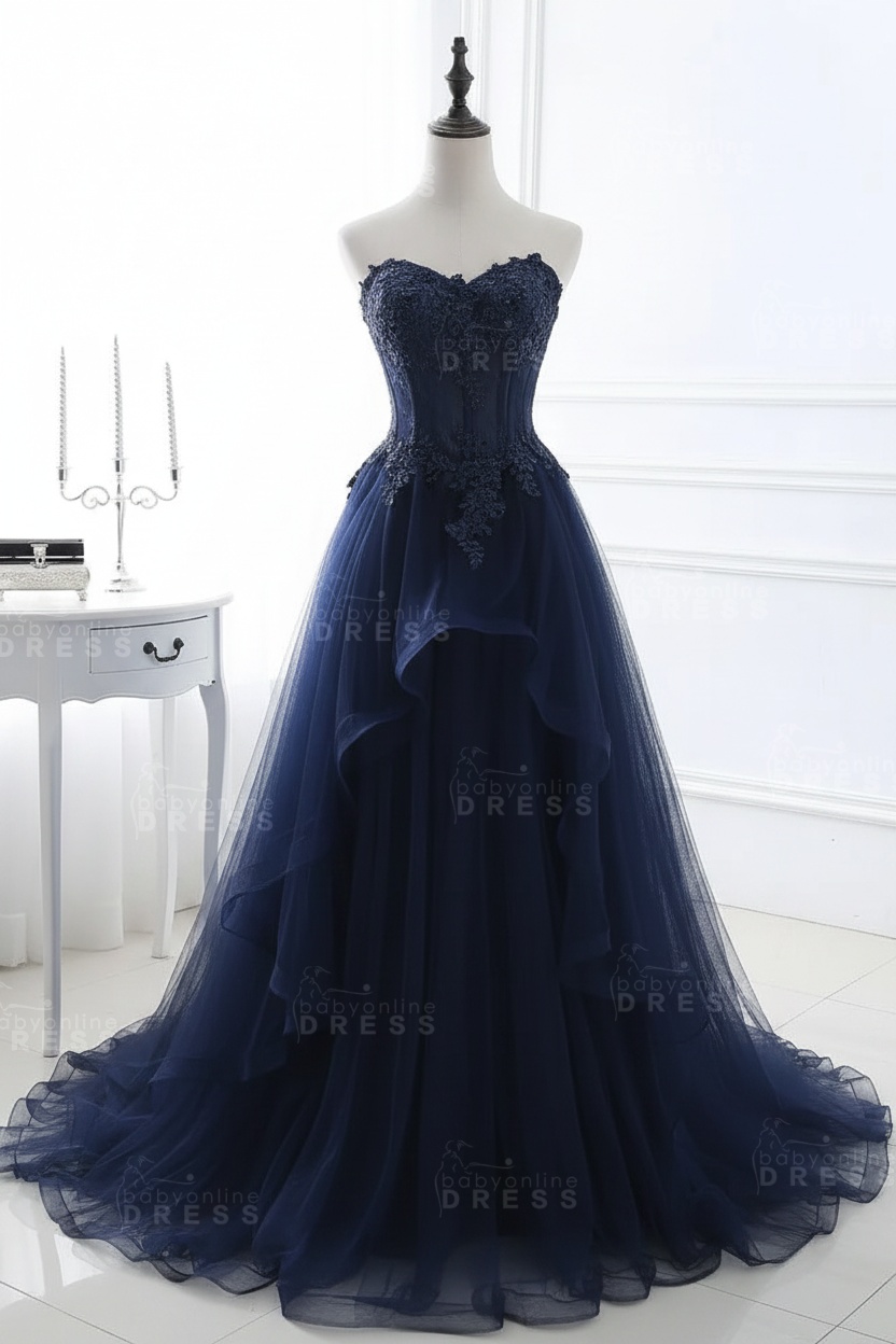 CHARLIZE |Ball Gown Sweetheart Tulle Sky Blue Prom Dress with Sequins BM0422
