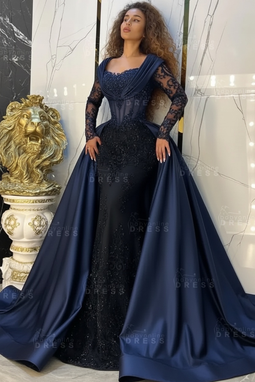 Gorgeous Sweetheart Appliques Lace A-Line Prom Dresses Long Sleeve Chapel Train
