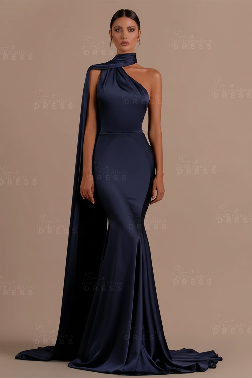 Black One shoulder Mermaid Long Sleeveless Prom Dresses