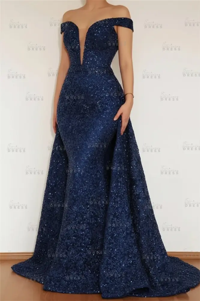 Burgundy Glamorous Mermaid Off The Shoulder Lace Appliques Prom Dress With Detachable Skirt