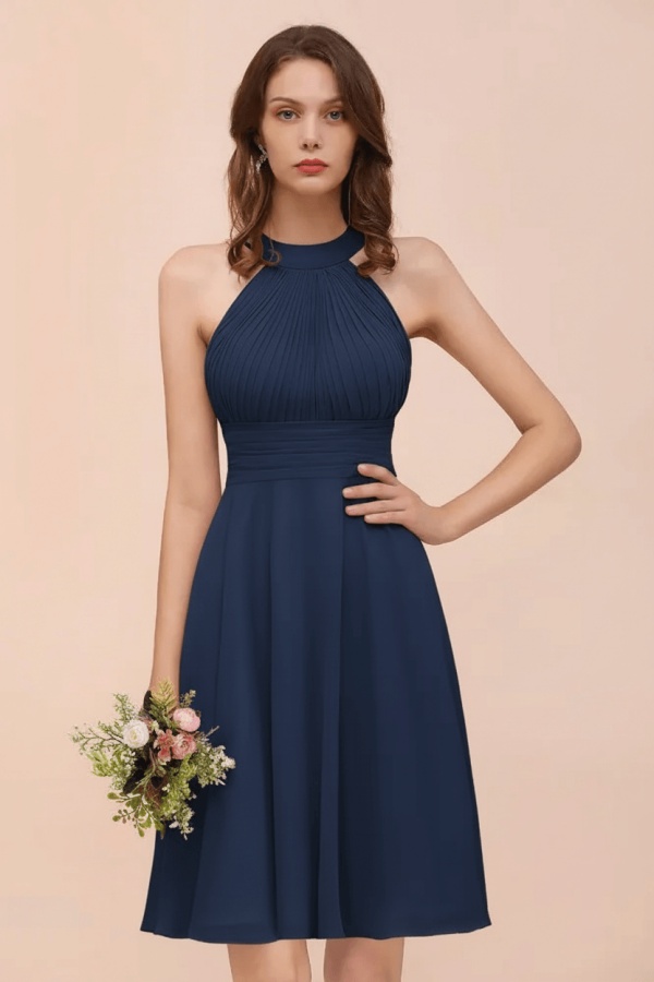 Halter Soft Chiffon Aline Short Bridesmaid Dress