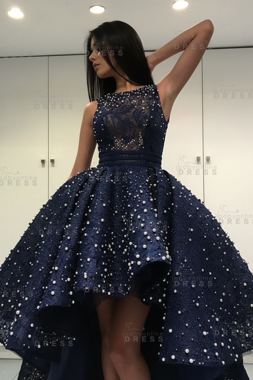 Gorgeous Sleeveless Beadings Short Hi-Lo Cocktail Dress Homecoming Dress