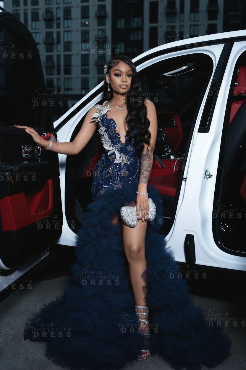 Stunning Red Mermaid Prom Dress with Beadings High Split Party Dress
