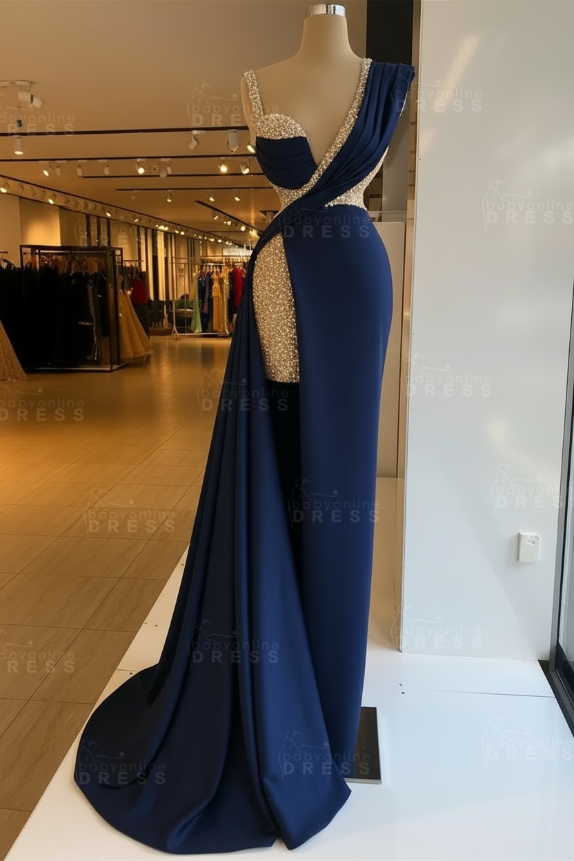Luxury Satin Prom Dress Sleeveless with Sequins Sleeveless Evening Gown