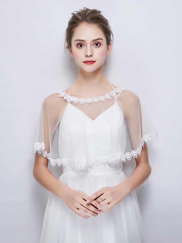 White Sheer Tulle Applique Wedding Wraps | Babyonlinewholesale-Babyonlinewholesale