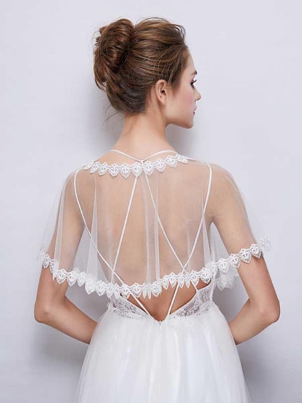 White Sheer Tulle Applique Wedding Wraps | Babyonlinewholesale-Babyonlinewholesale