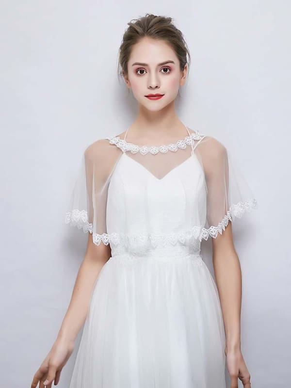 White Sheer Tulle Applique Wedding Wraps | Babyonlinewholesale-Babyonlinewholesale