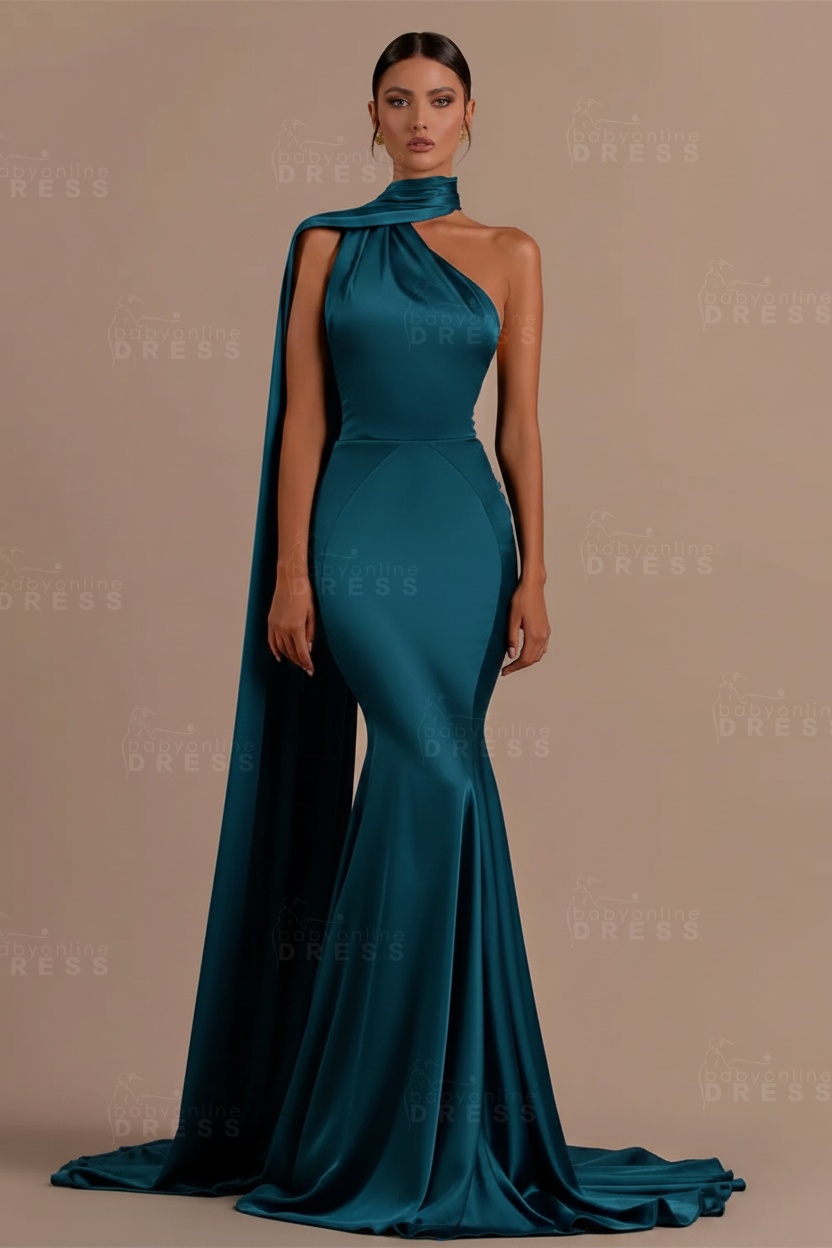 Black One shoulder Mermaid Long Sleeveless Prom Dresses