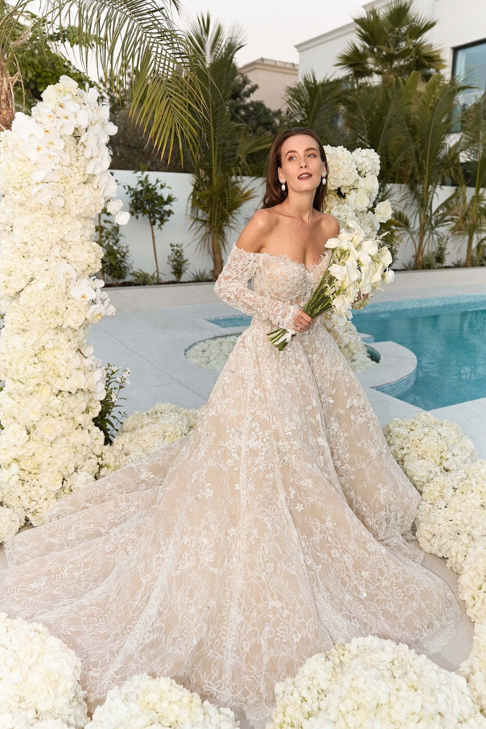 Off-the-Shoulder Aline Wedding Dress with Sleeves