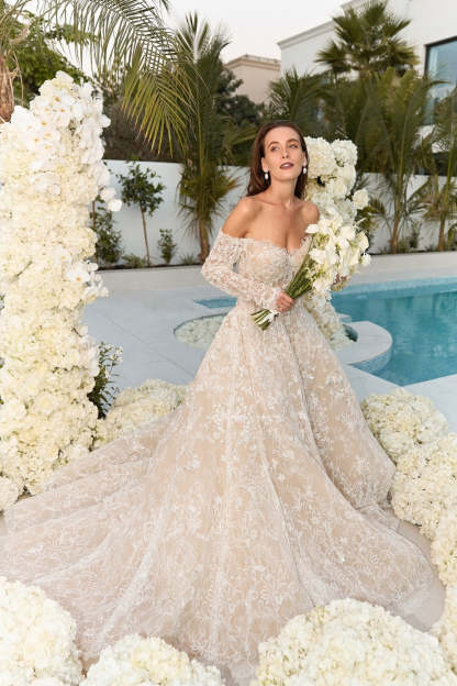 Off-the-Shoulder Aline Wedding Dress with Sleeves