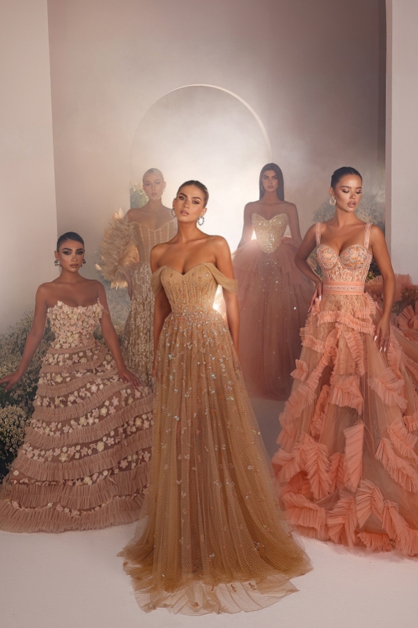 Off the shoulder Champange Tulle Mermaid Prom Dresses