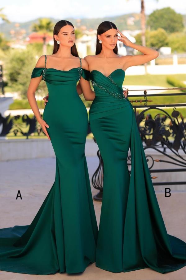 Off the shoulder Dark Green Mermaid Floor length Prom Dresses