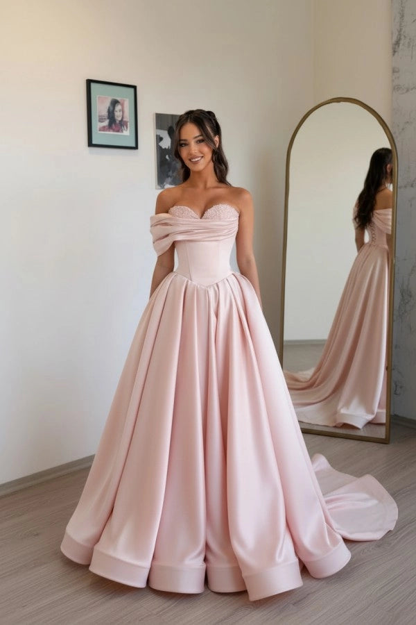 aline off shoulder dress Corset The Off Shoulder Dress Wedding, Corset Wedding Gown, A Line Satin and the satin fabric also flows over the waist to a fullfloor Magnolia A & M