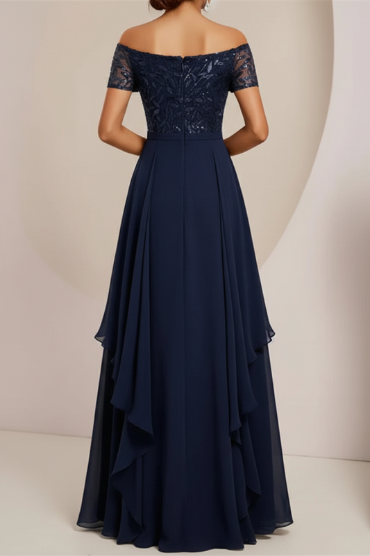A-Line Mother of the Bride Dress with Scoop Neckline Side Split and Sequined Ruffles