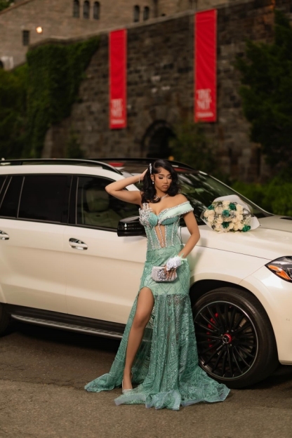 Luxury One-Shoulder Beadings Mermaid Prom Dress Sage with High Split