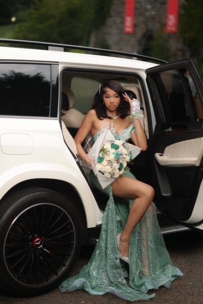 Luxury One-Shoulder Beadings Mermaid Prom Dress Sage with High Split