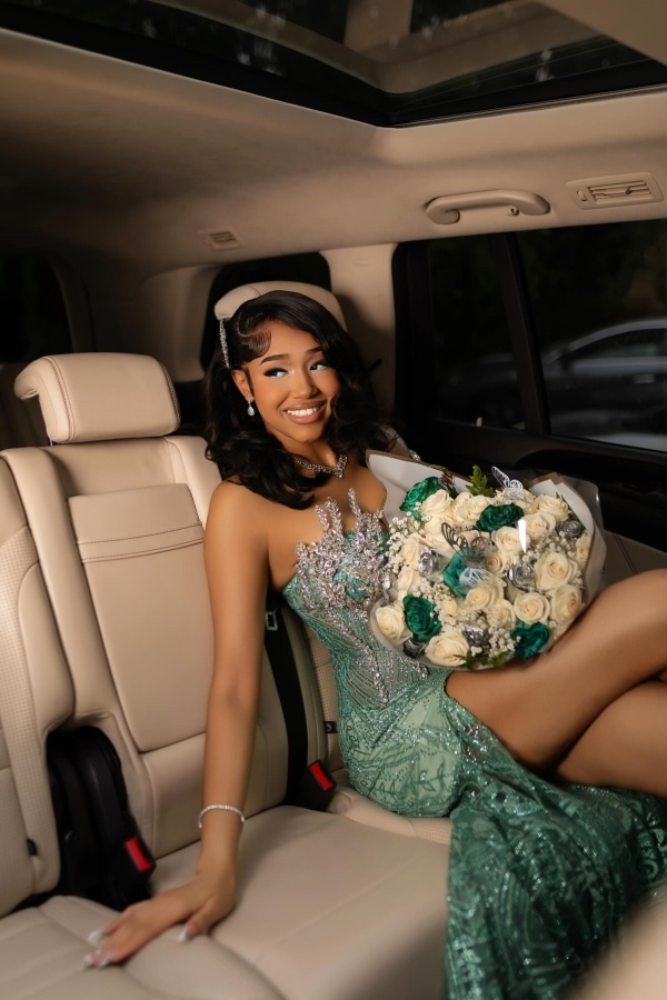 Luxury One-Shoulder Beadings Mermaid Prom Dress Sage with High Split