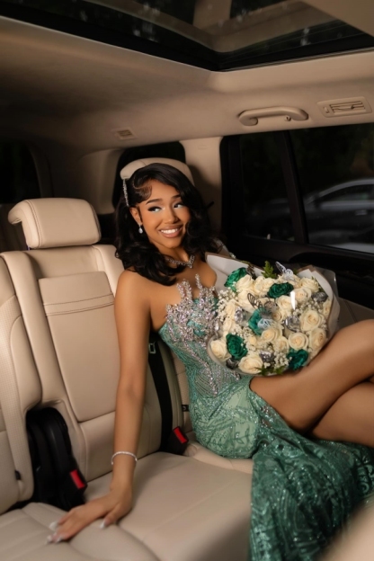 Luxury One-Shoulder Beadings Mermaid Prom Dress Sage with High Split