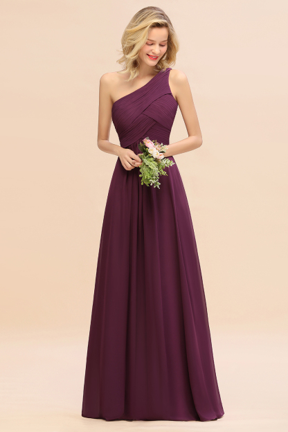 Elegant Ruffles One Shoulder Bridesmaid Dress Long | A-Line Sleeveless Evening Dresses