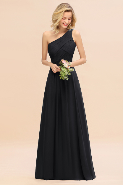 Elegant Ruffles One Shoulder Bridesmaid Dress Long | A-Line Sleeveless Evening Dresses