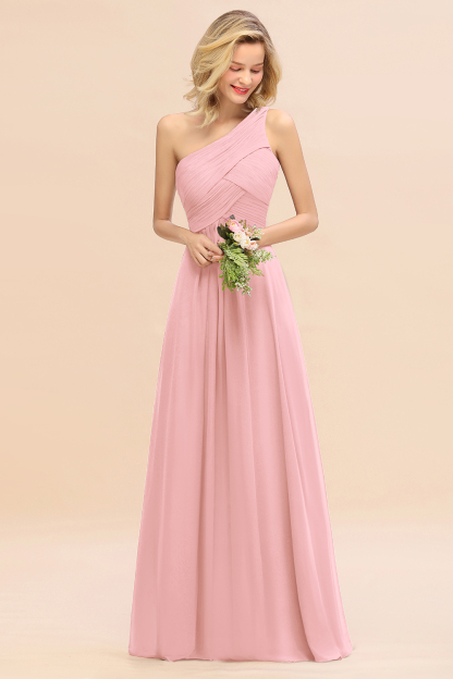 Elegant Ruffles One Shoulder Bridesmaid Dress Long | A-Line Sleeveless Evening Dresses