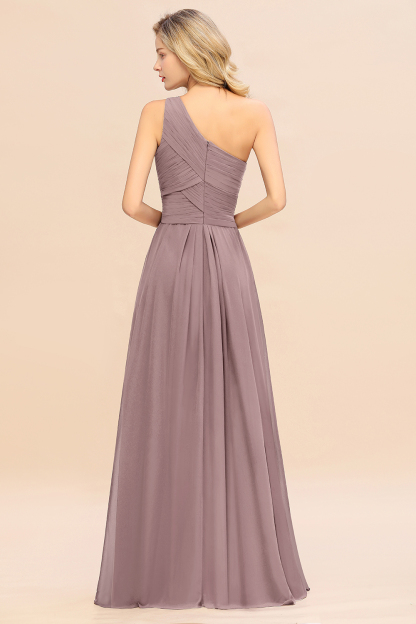 Elegant Ruffles One Shoulder Bridesmaid Dress Long | A-Line Sleeveless Evening Dresses