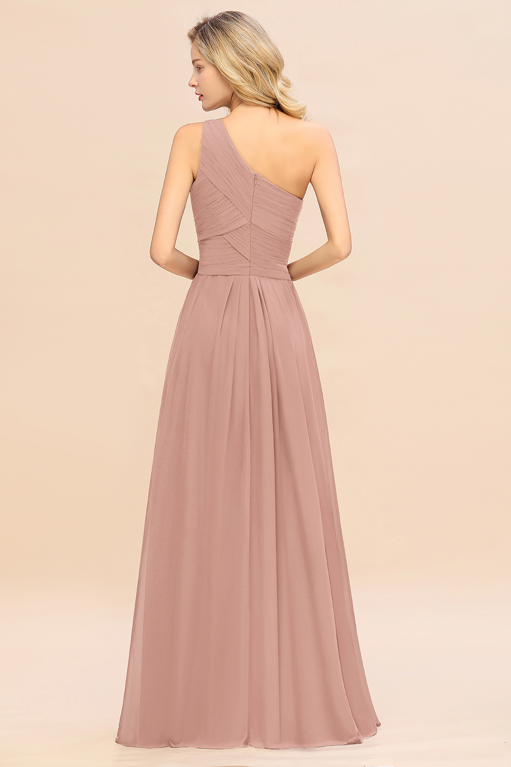 Elegant Ruffles One Shoulder Bridesmaid Dress Long | A-Line Sleeveless Evening Dresses