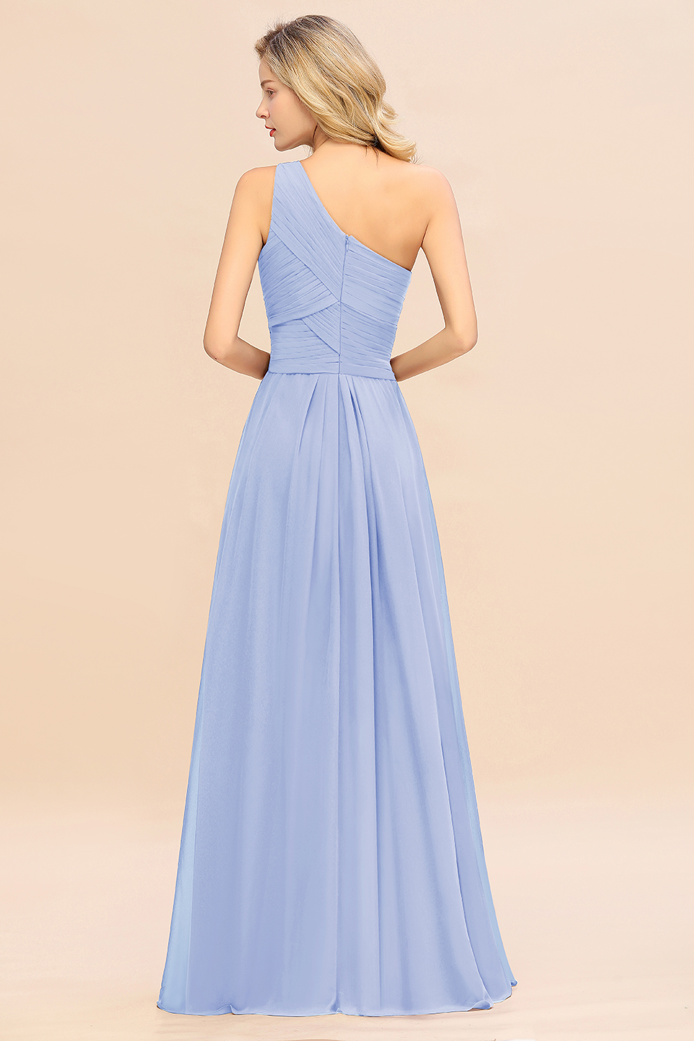 Elegant Ruffles One Shoulder Bridesmaid Dress Long | A-Line Sleeveless Evening Dresses
