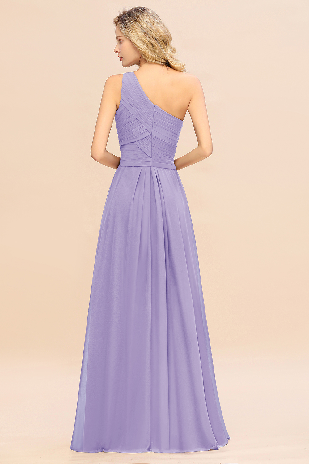 Elegant Ruffles One Shoulder Bridesmaid Dress Long | A-Line Sleeveless Evening Dresses