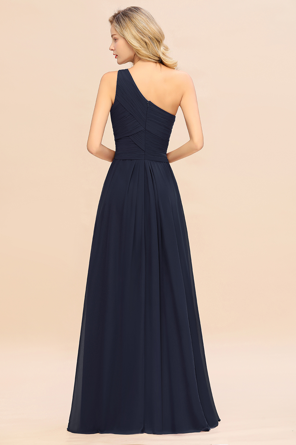 Elegant Ruffles One Shoulder Bridesmaid Dress Long | A-Line Sleeveless Evening Dresses