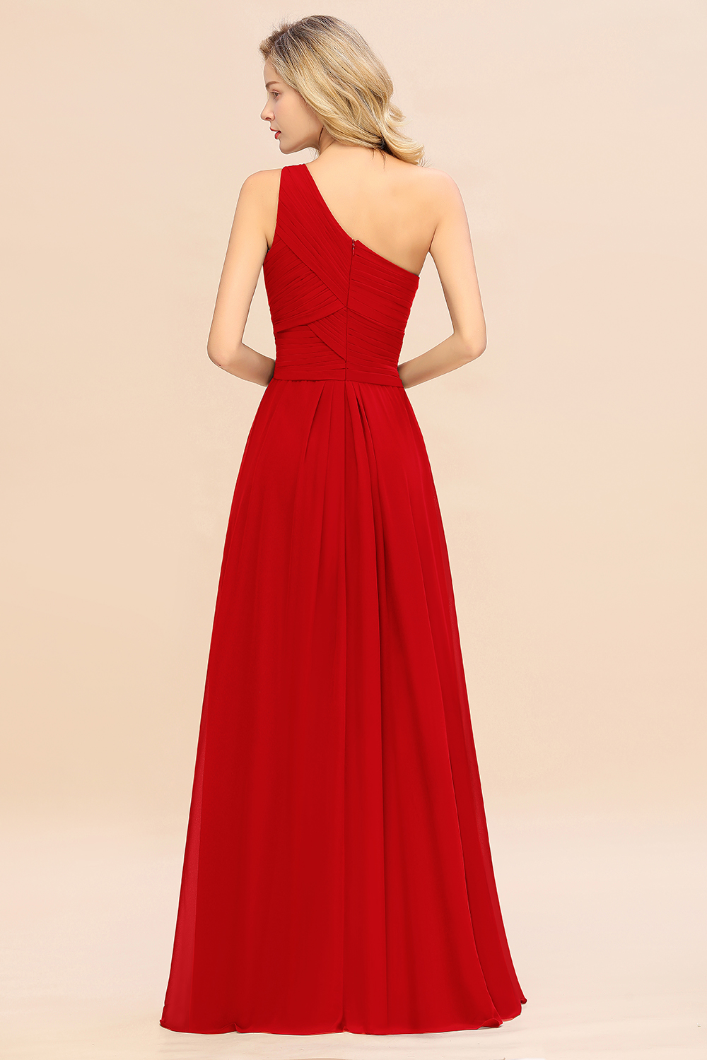Elegant Ruffles One Shoulder Bridesmaid Dress Long | A-Line Sleeveless Evening Dresses