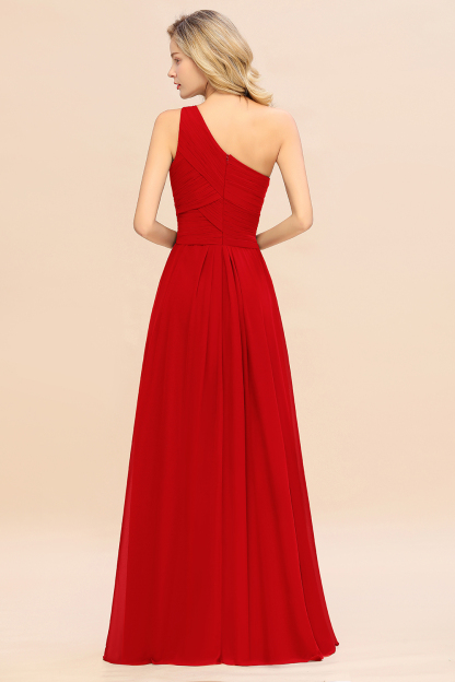 Elegant Ruffles One Shoulder Bridesmaid Dress Long | A-Line Sleeveless Evening Dresses