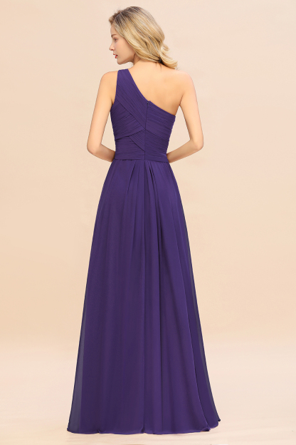 Elegant Ruffles One Shoulder Bridesmaid Dress Long | A-Line Sleeveless Evening Dresses