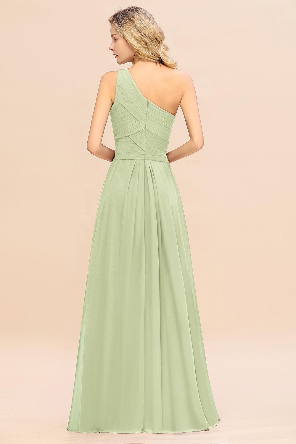 Elegant Ruffles One Shoulder Bridesmaid Dress Long | A-Line Sleeveless Evening Dresses