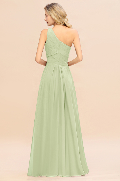 Elegant Ruffles One Shoulder Bridesmaid Dress Long | A-Line Sleeveless Evening Dresses
