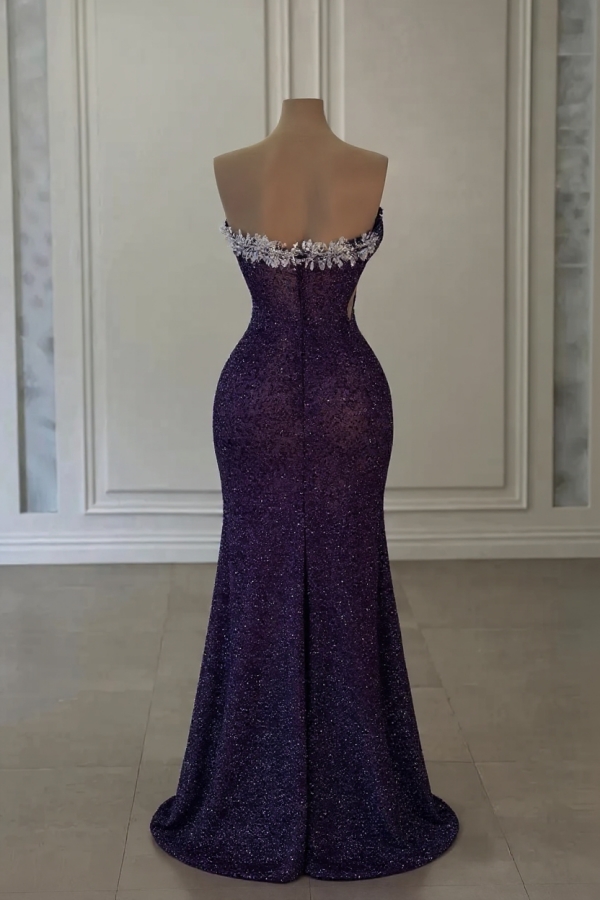 One shoulder purple Mermaid Pleated Silver Beaded Evening Dresses